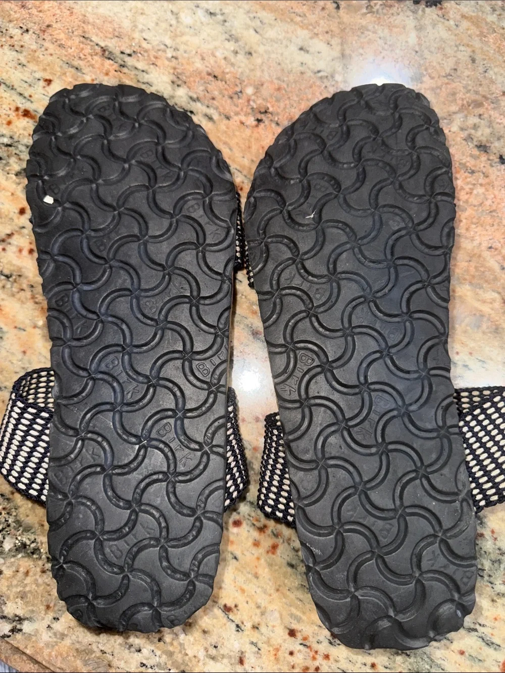 Birkenstock Women's Double-Strap Slide Sandals in Black and Cream Woven